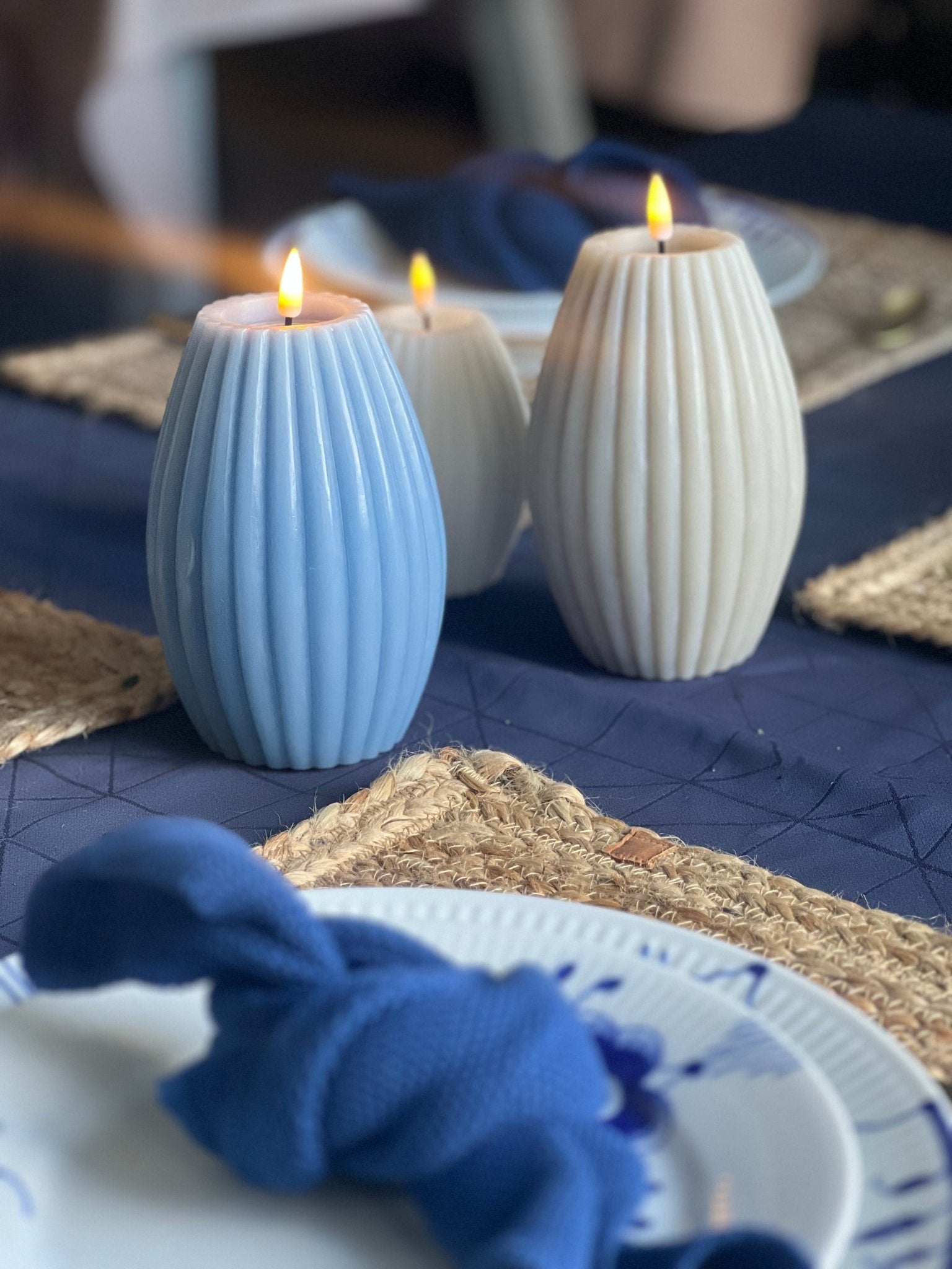 LED Gerillte Kerze Stearin (10x15cm) Deluxe Homeart - Shades of Home