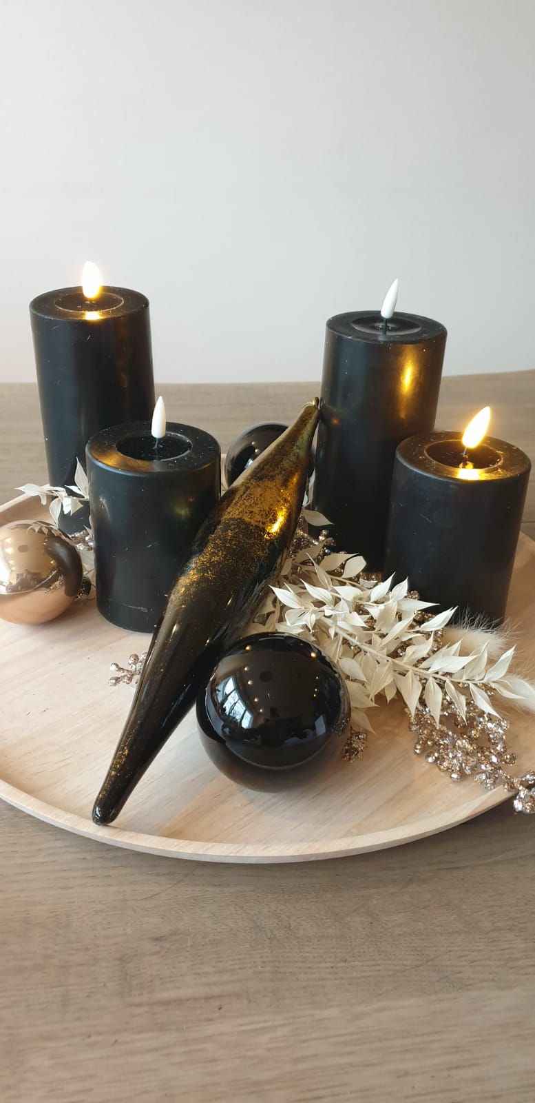 LED Stumpenkerze Real Flame Schwarz Deluxe Homeart