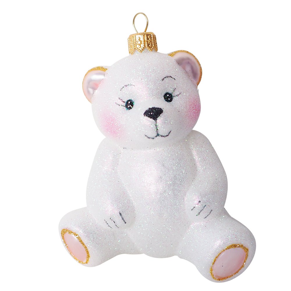 Weihnachtskugel Teddy weiß