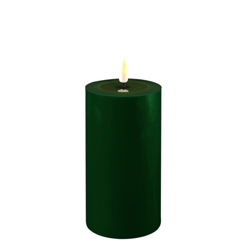 LED Stumpenkerze Real Flame Dunkelgrün Deluxe Homeart