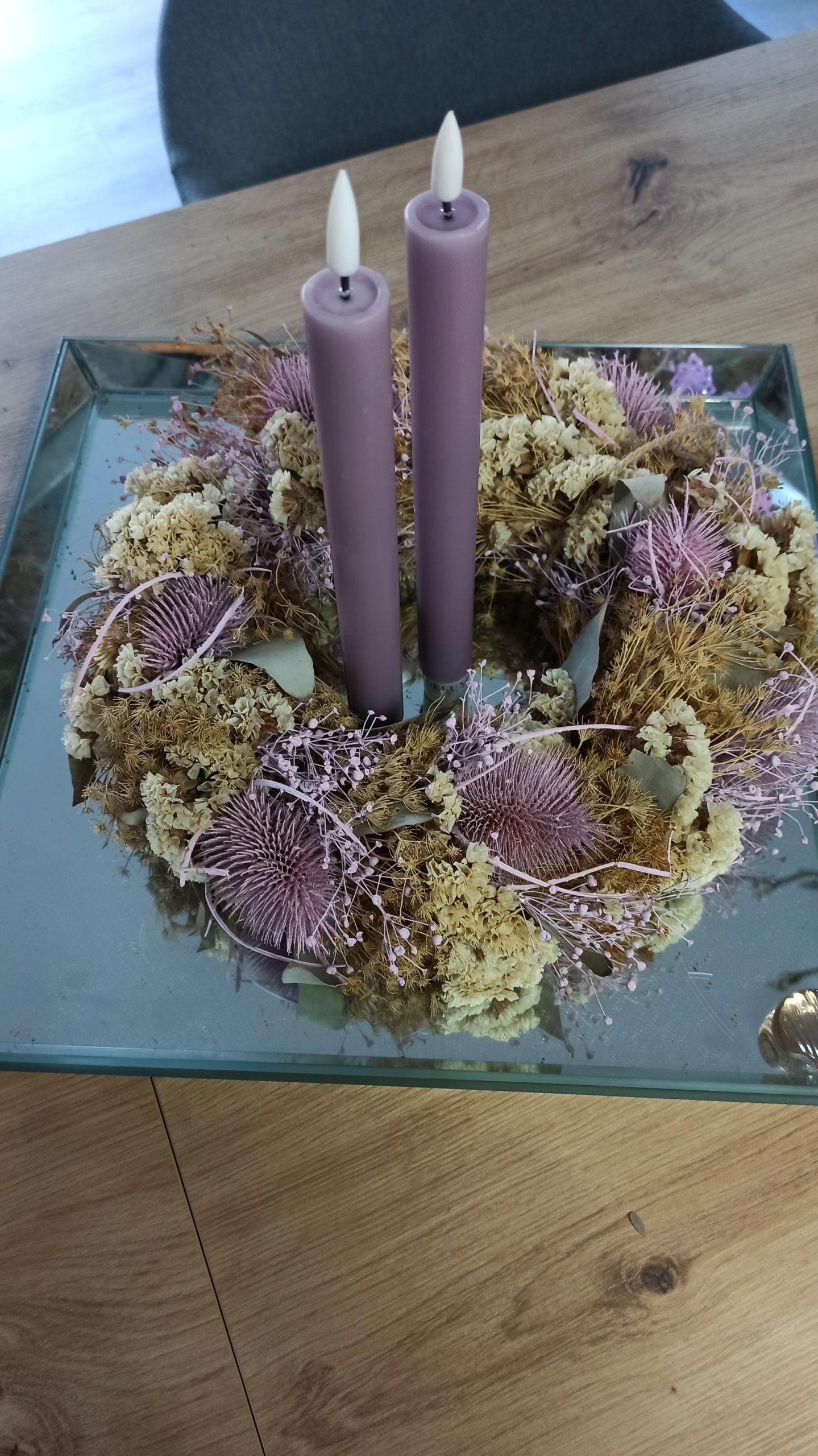 LED Stabkerze 2er Set Real Flame Flieder Deluxe Homeart