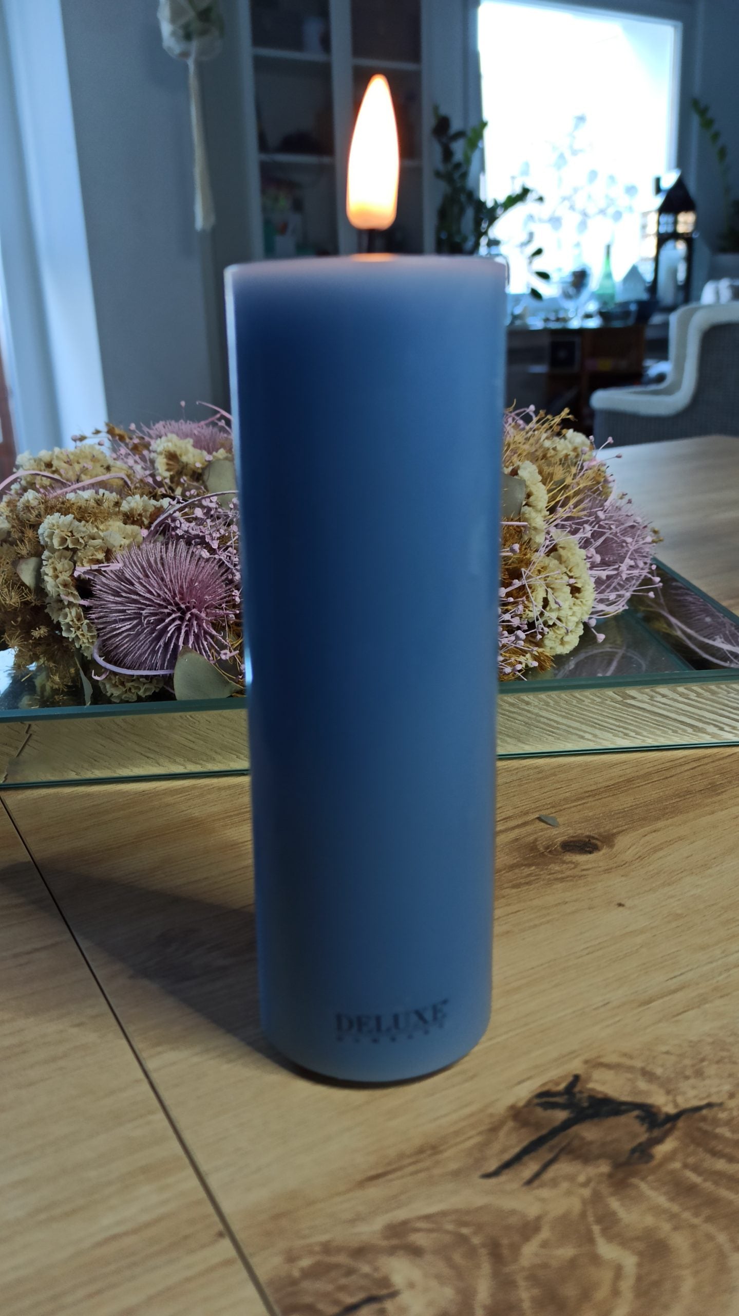 LED Stumpenkerze Real Flame Ice Blau Deluxe Homeart