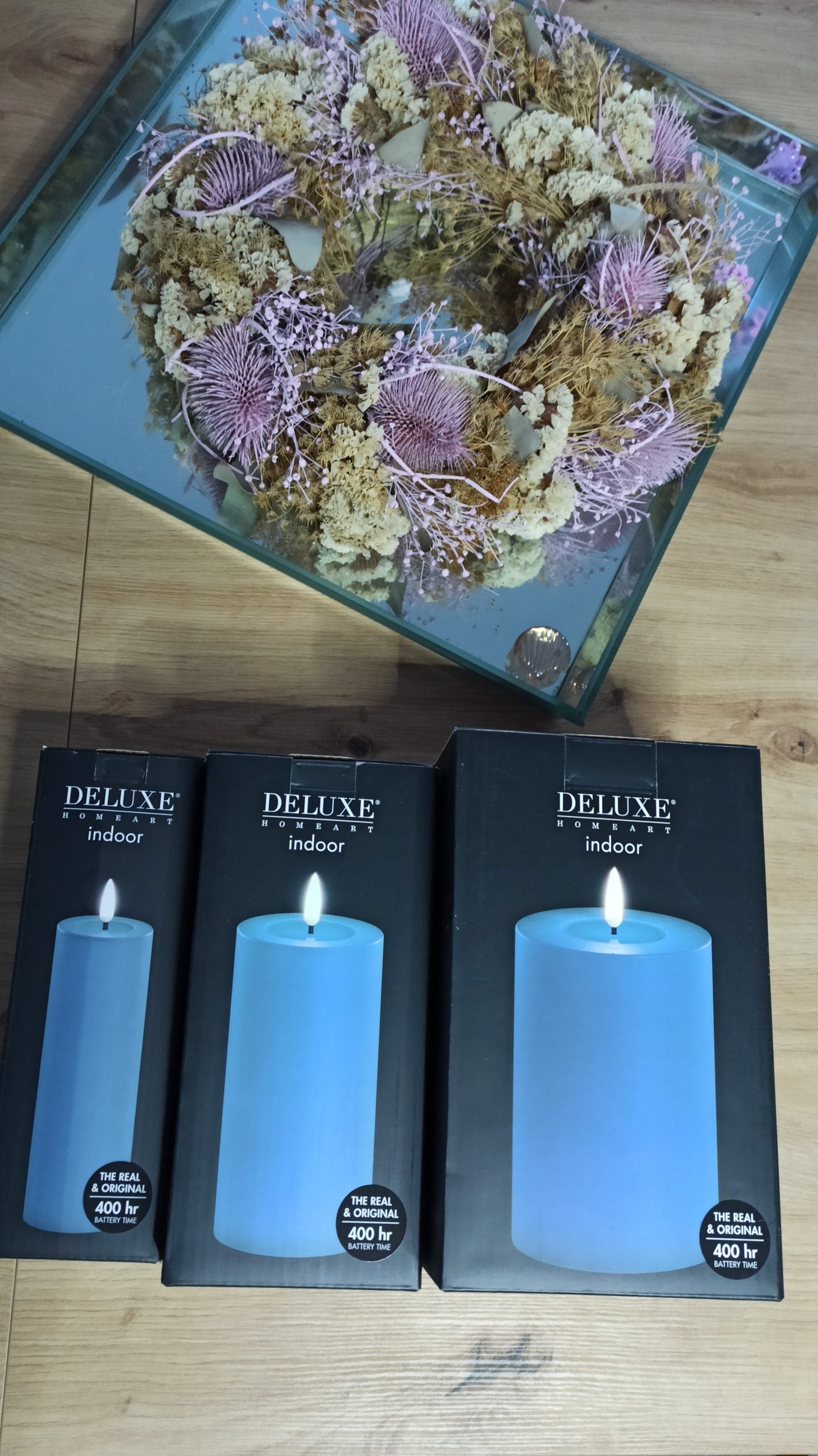 LED Stumpenkerze Real Flame Ice Blau Deluxe Homeart