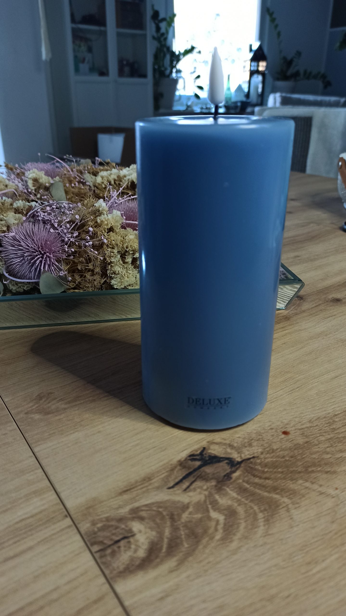 LED Stumpenkerze Real Flame Ice Blau Deluxe Homeart