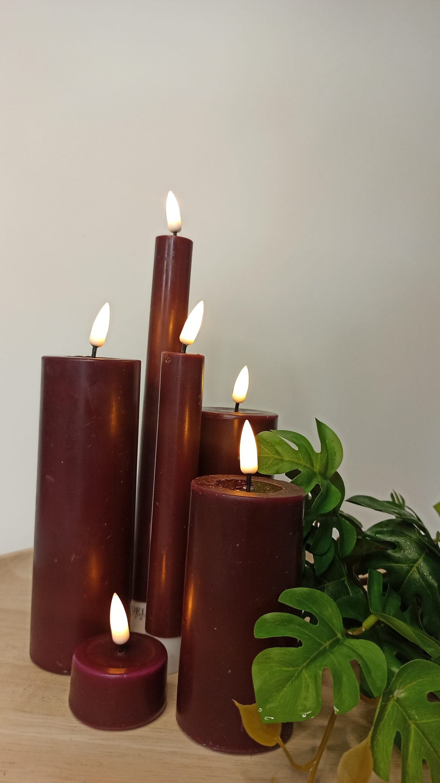 LED Stabkerze 2er Set Real Flame Deluxe Homeart Bourgogne