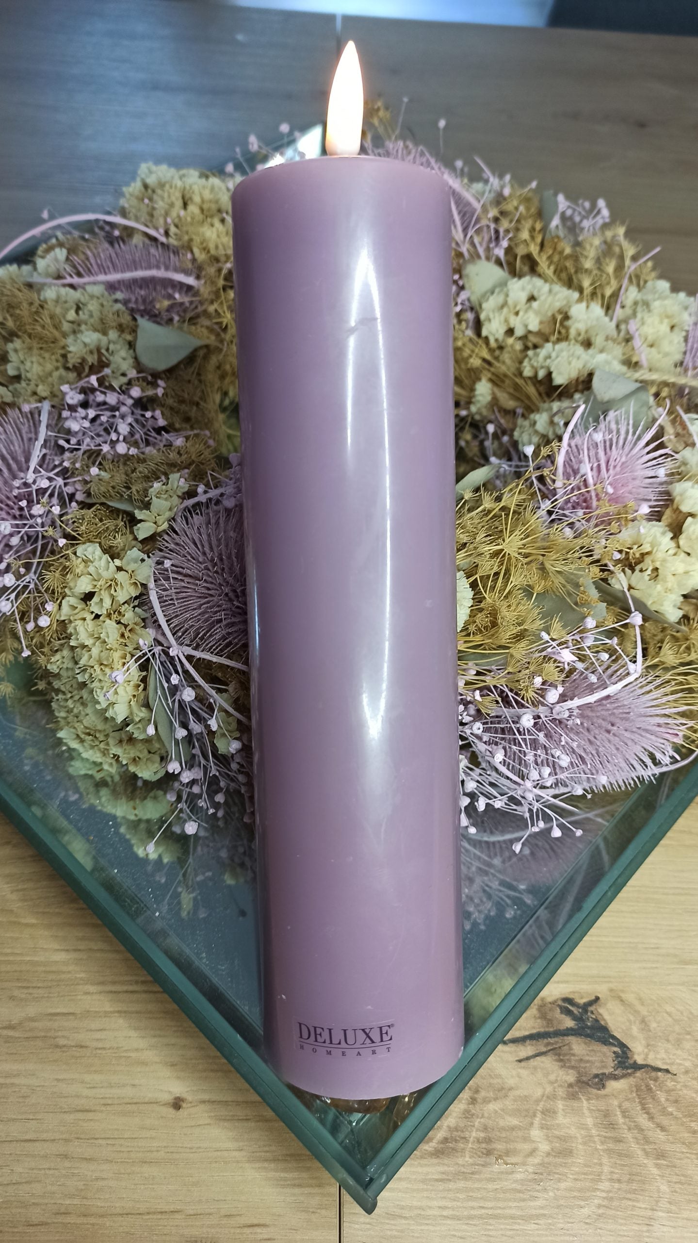 LED Stumpenkerze Real Flame Flieder Deluxe Homeart