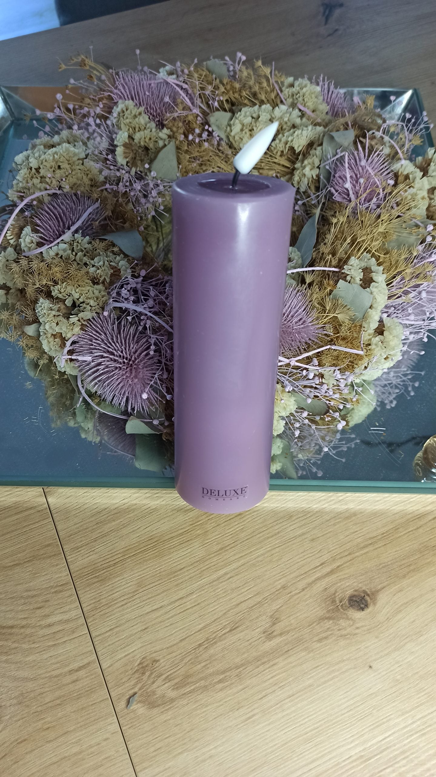 LED Stumpenkerze Real Flame Flieder Deluxe Homeart