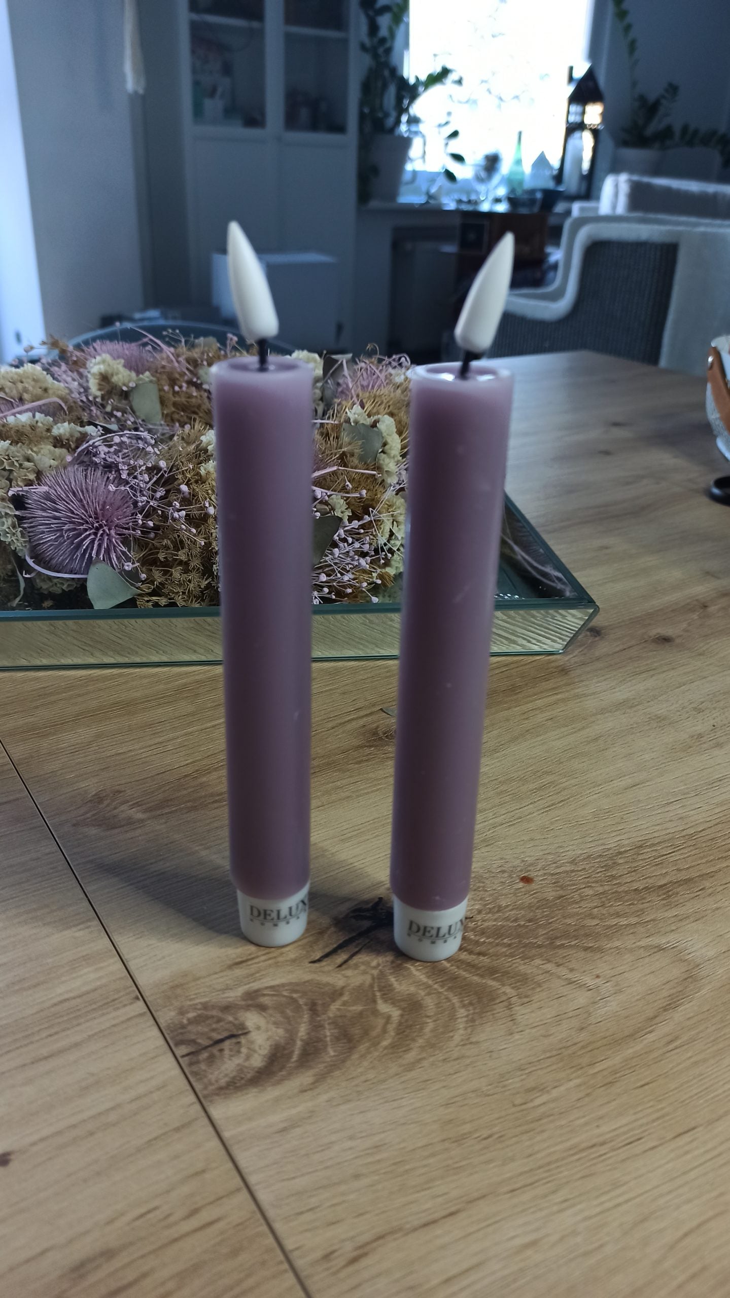 LED Stabkerze 2er Set Real Flame Flieder Deluxe Homeart