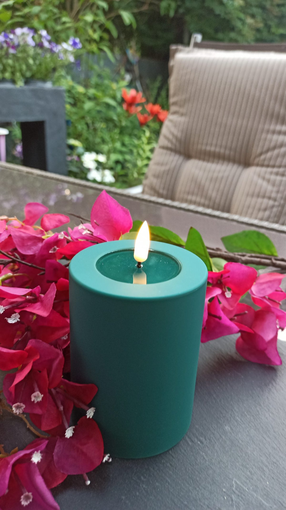 LED Stumpenkerze Real Flame Outdoor Dunkelgrün