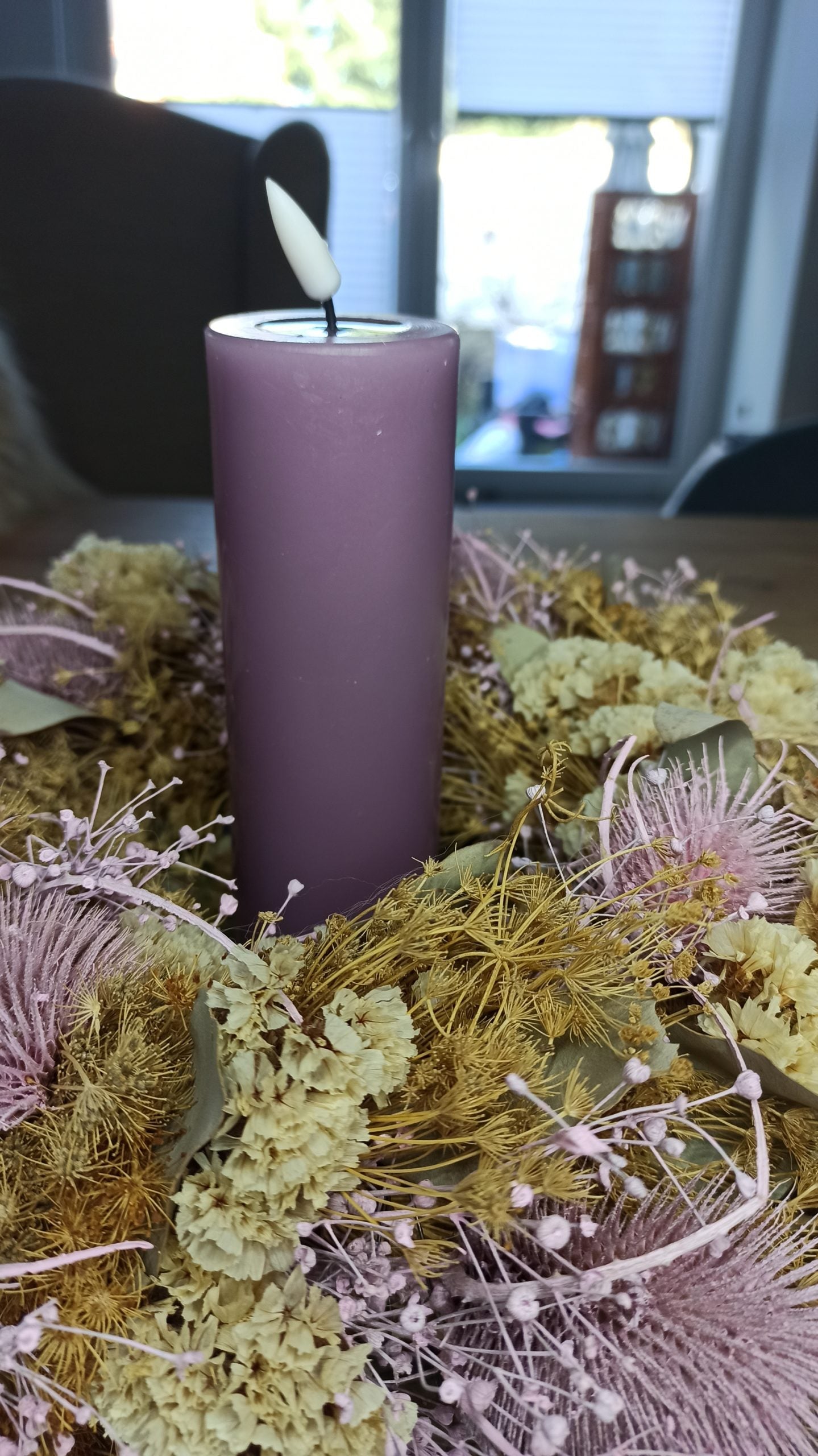 LED Stumpenkerze Real Flame Flieder Deluxe Homeart