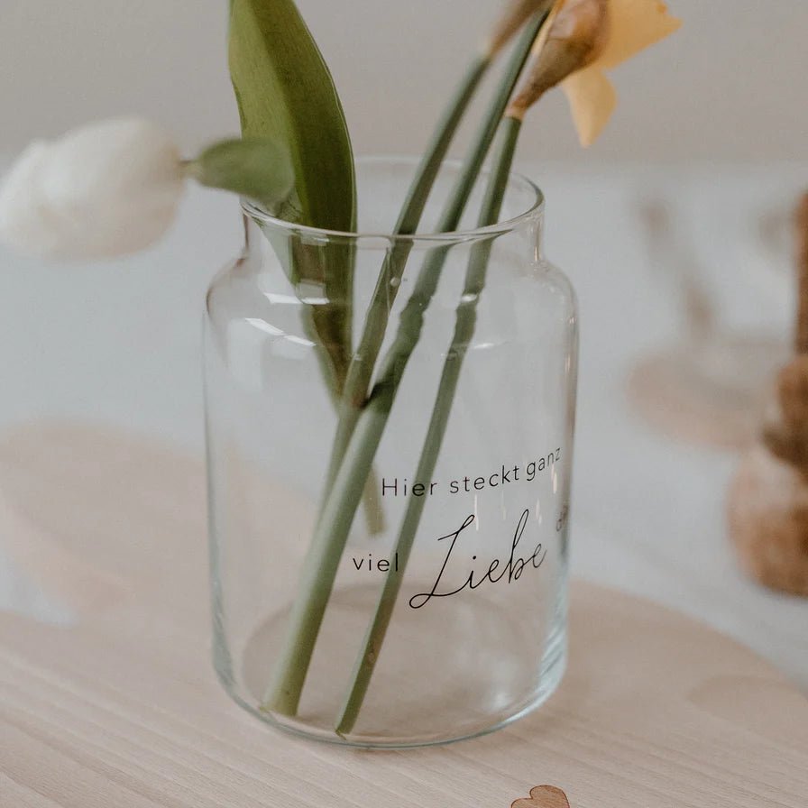 Vielseitige Große Glasvase Eulenschnitt – Handgeschriebenes Design für Blumen und Kerzen - Shades of Home